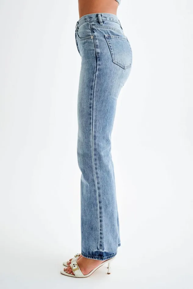 Women Meshki Bottoms Janine High Waisted Straight Leg Jeans 8211 Washed Mid Blue