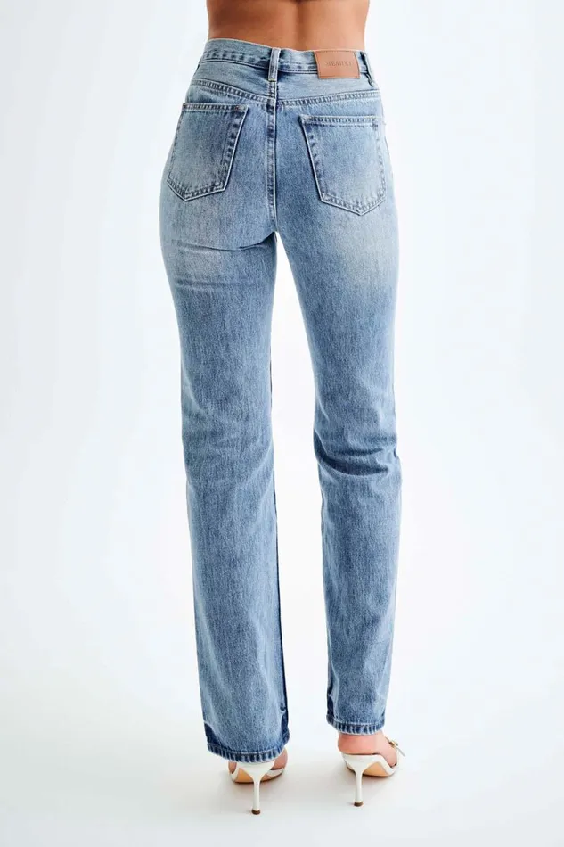 Women Meshki Bottoms Janine High Waisted Straight Leg Jeans 8211 Washed Mid Blue