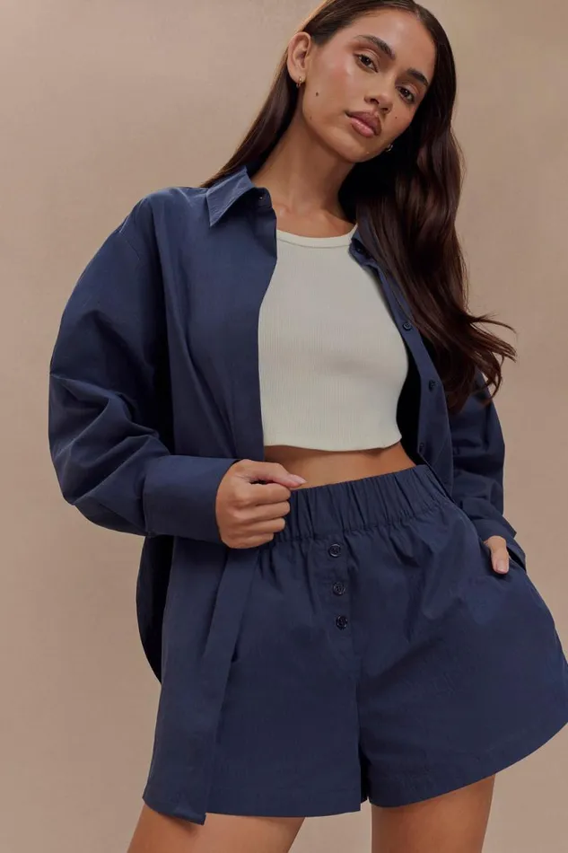 Women Meshki Bottoms Johanna Cotton Relaxed Shorts 8211 Navy