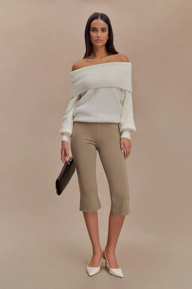 Women Meshki Bottoms Layla Flared Crepe Capri Pants 8211 Mushroom