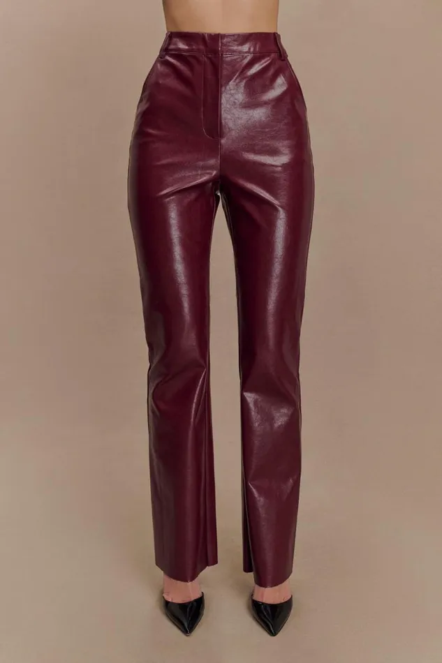 Women Meshki Bottoms Tyra Straight Leg Faux Leather Pants 8211 Cherry Red