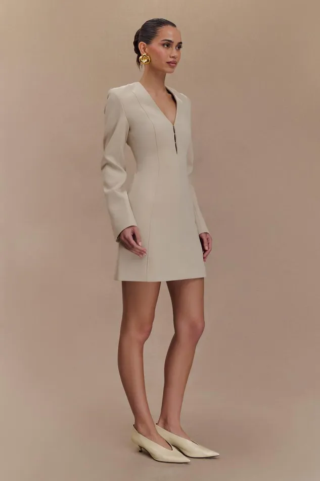 Women Meshki Dresses Arora Suiting Blazer Dress With Pleating 8211 Sand