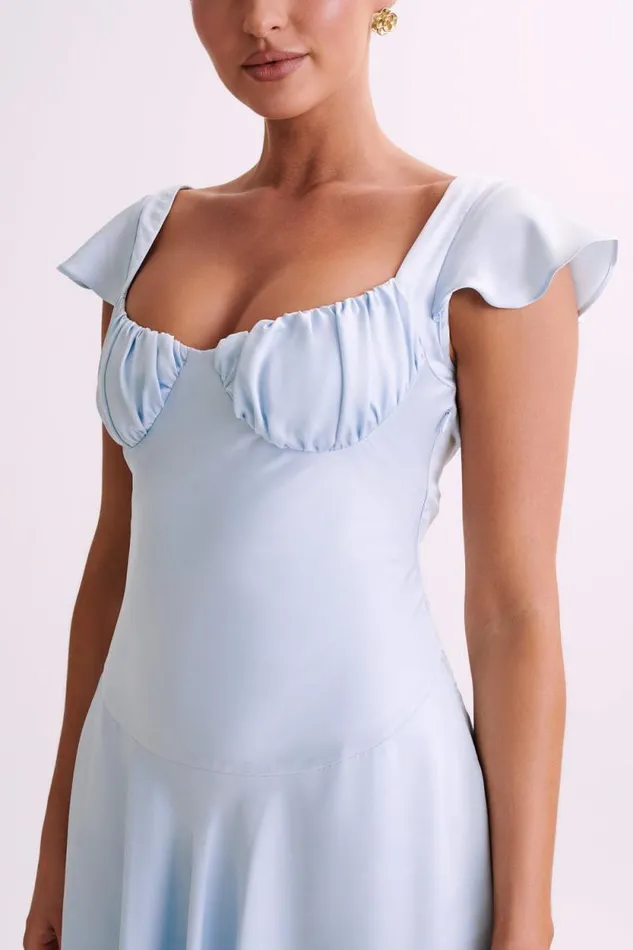 Women Meshki Dresses Carson Ruched Satin Mini Dress 8211 Powder Blue