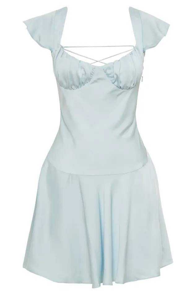 Women Meshki Dresses Carson Ruched Satin Mini Dress 8211 Powder Blue