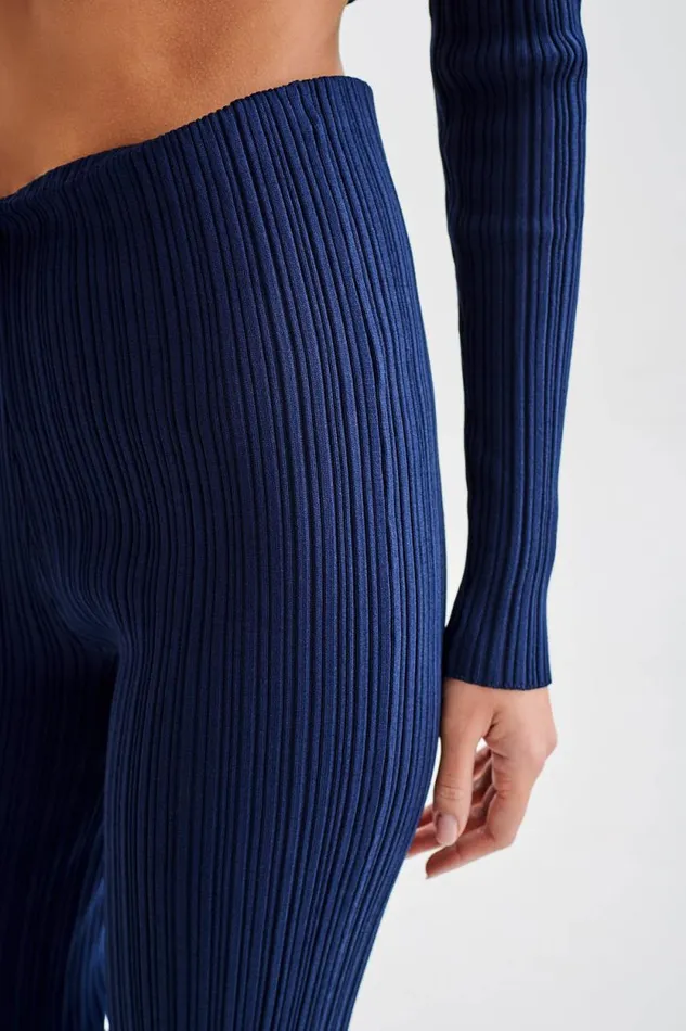 Women Meshki Dresses Chiara Straight Leg Rib Knit Pant 8211 Navy