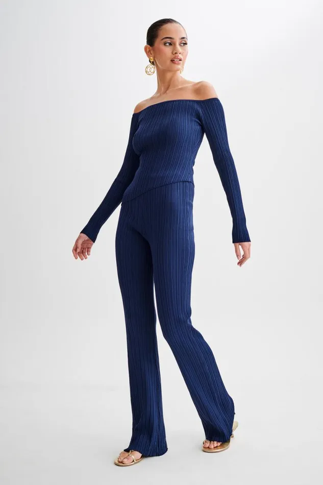 Women Meshki Dresses Chiara Straight Leg Rib Knit Pant 8211 Navy