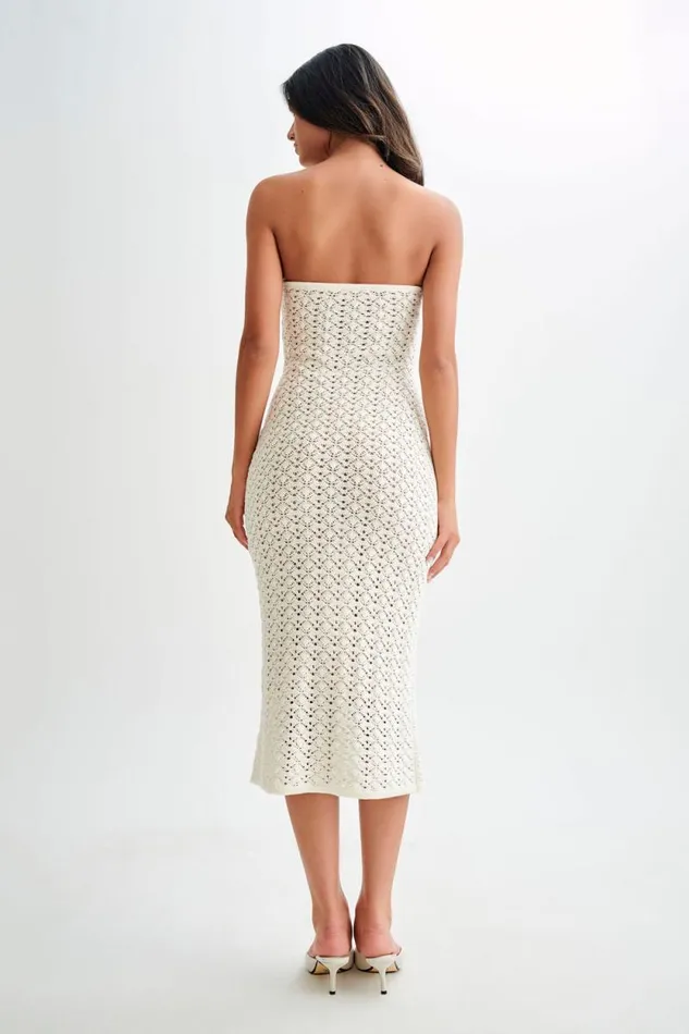 Women Meshki Dresses Delia Strapless Knit Midi Dress 8211 Ivory