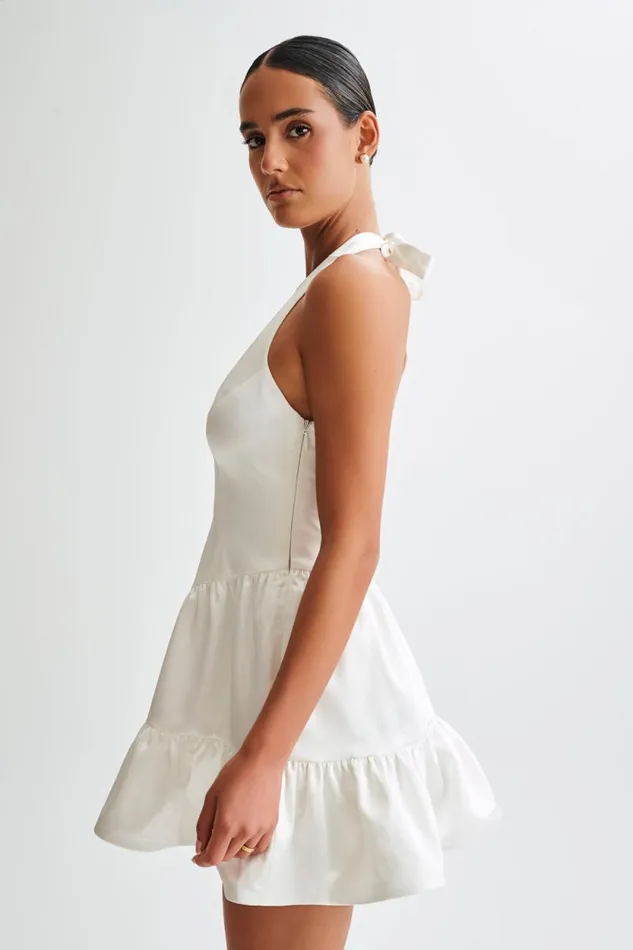 Women Meshki Dresses Holly Satin Structured Halter Mini Dress 8211 White