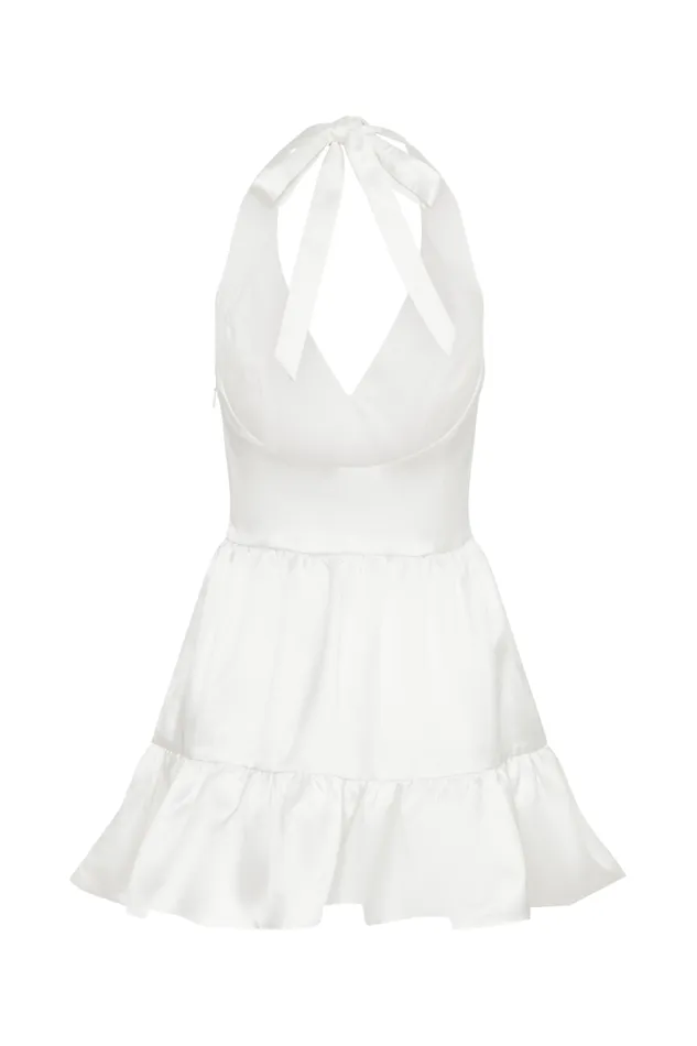Women Meshki Dresses Holly Satin Structured Halter Mini Dress 8211 White