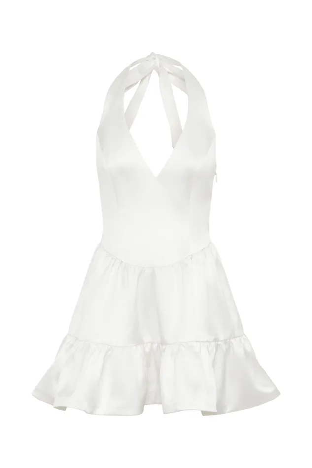 Women Meshki Dresses Holly Satin Structured Halter Mini Dress 8211 White
