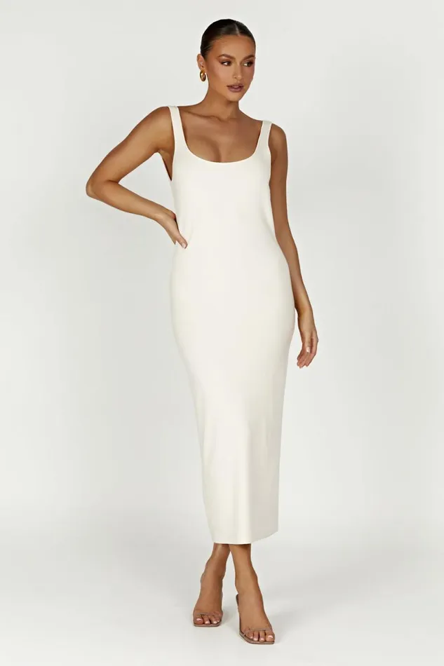 Women Meshki Dresses Janie Backless Knit Midi Dress 8211 Cream