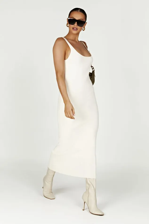 Women Meshki Dresses Janie Backless Knit Midi Dress 8211 Cream
