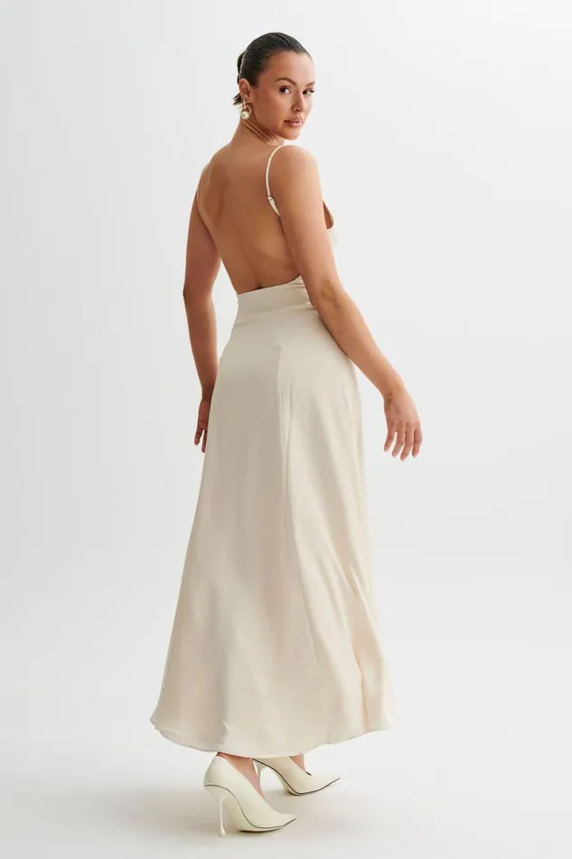 Women Meshki Dresses Kamala Low Back Satin Maxi Dress 8211 Sand