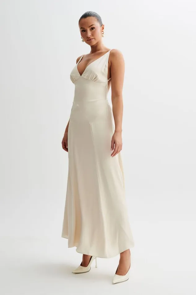 Women Meshki Dresses Kamala Low Back Satin Maxi Dress 8211 Sand