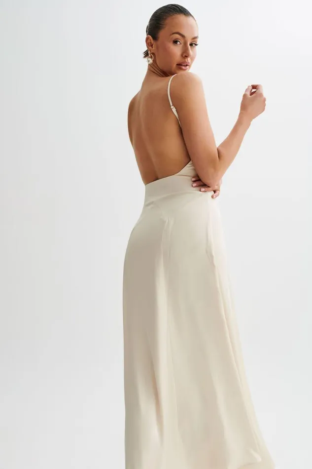 Women Meshki Dresses Kamala Low Back Satin Maxi Dress 8211 Sand