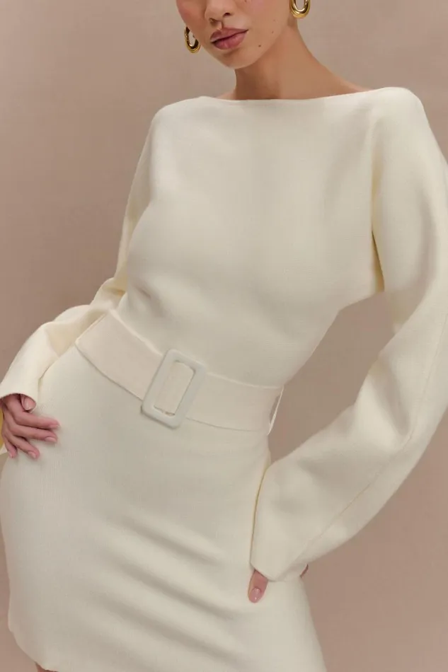 Women Meshki Dresses Kassie Belt Tie Knit Mini Dress 8211 Ivory