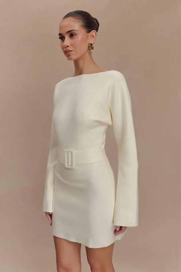Women Meshki Dresses Kassie Belt Tie Knit Mini Dress 8211 Ivory