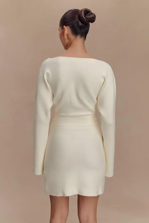 Women Meshki Dresses Kassie Belt Tie Knit Mini Dress 8211 Ivory