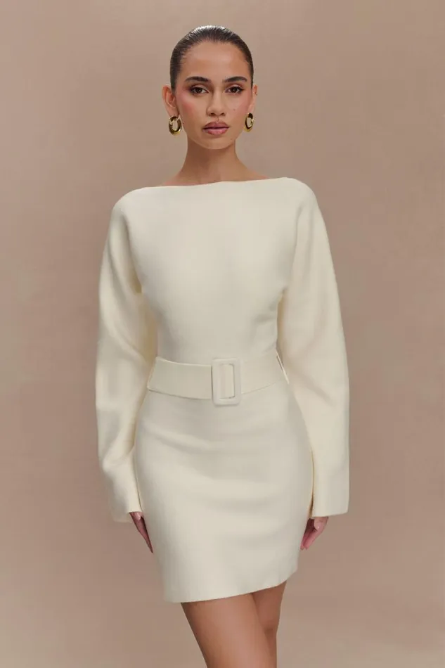 Women Meshki Dresses Kassie Belt Tie Knit Mini Dress 8211 Ivory