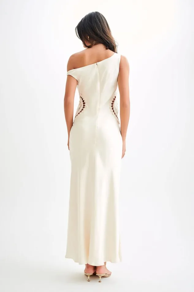 Women Meshki Dresses Kristina Satin Maxi Dress With Crochet 8211 Ivory