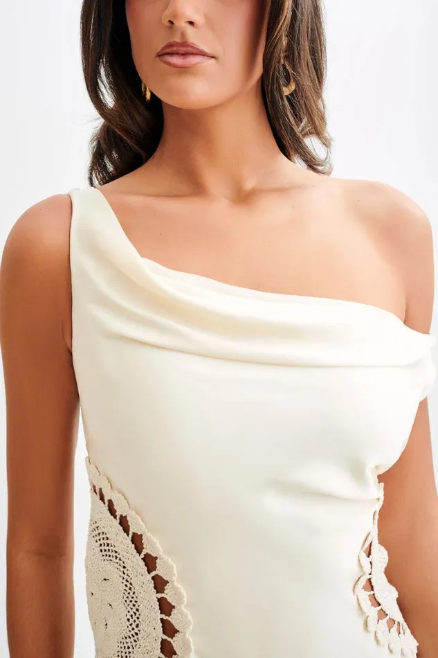 Women Meshki Dresses Kristina Satin Maxi Dress With Crochet 8211 Ivory