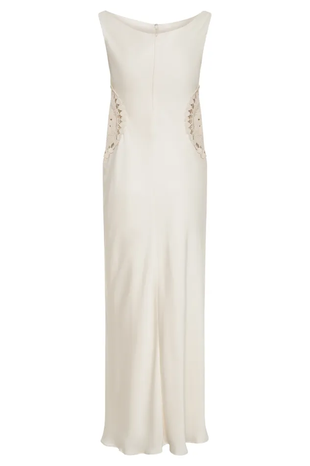 Women Meshki Dresses Kristina Satin Maxi Dress With Crochet 8211 Ivory