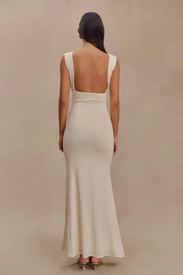 Women Meshki Dresses Malia Slinky Ruched Maxi Dress 8211 Ivory