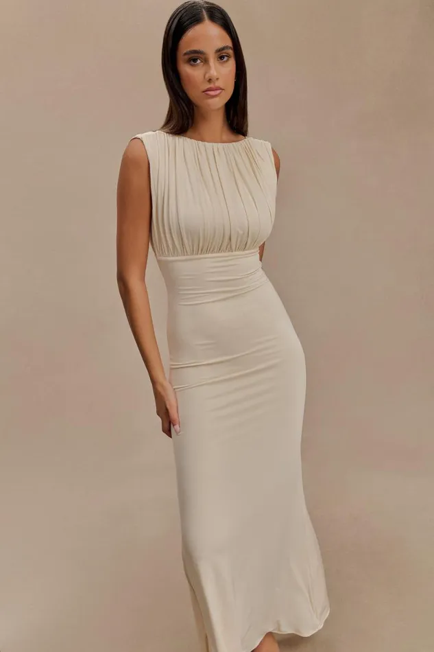 Women Meshki Dresses Malia Slinky Ruched Maxi Dress 8211 Ivory