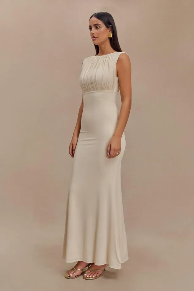 Women Meshki Dresses Malia Slinky Ruched Maxi Dress 8211 Ivory
