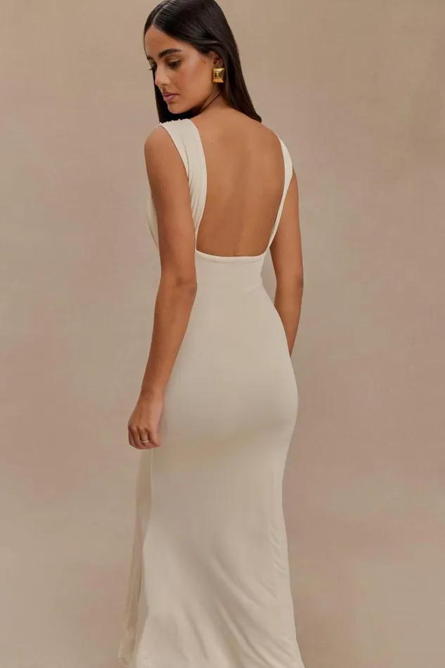 Women Meshki Dresses Malia Slinky Ruched Maxi Dress 8211 Ivory