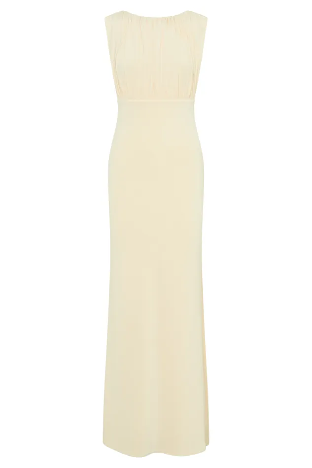 Women Meshki Dresses Malia Slinky Ruched Maxi Dress 8211 Ivory