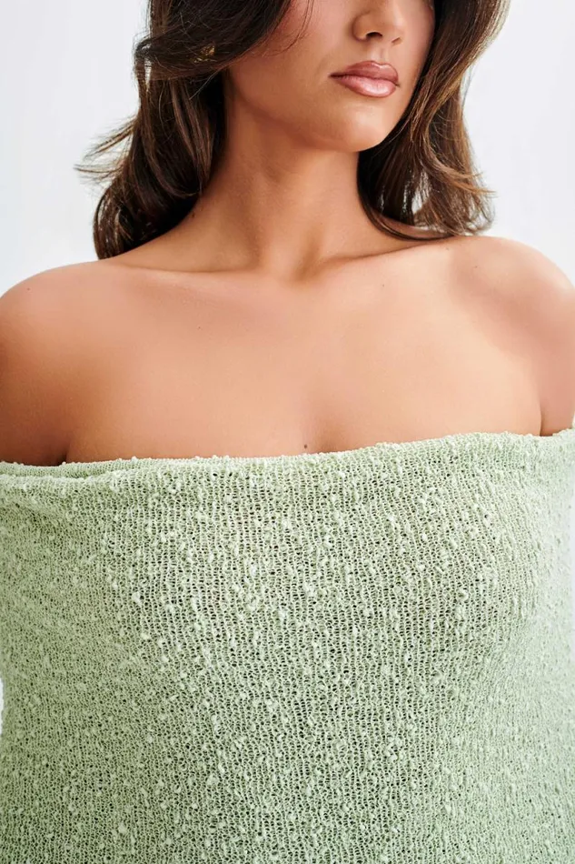 Women Meshki Dresses Marisol Off Shoulder Boucle Maxi Dress 8211 Pastel Green