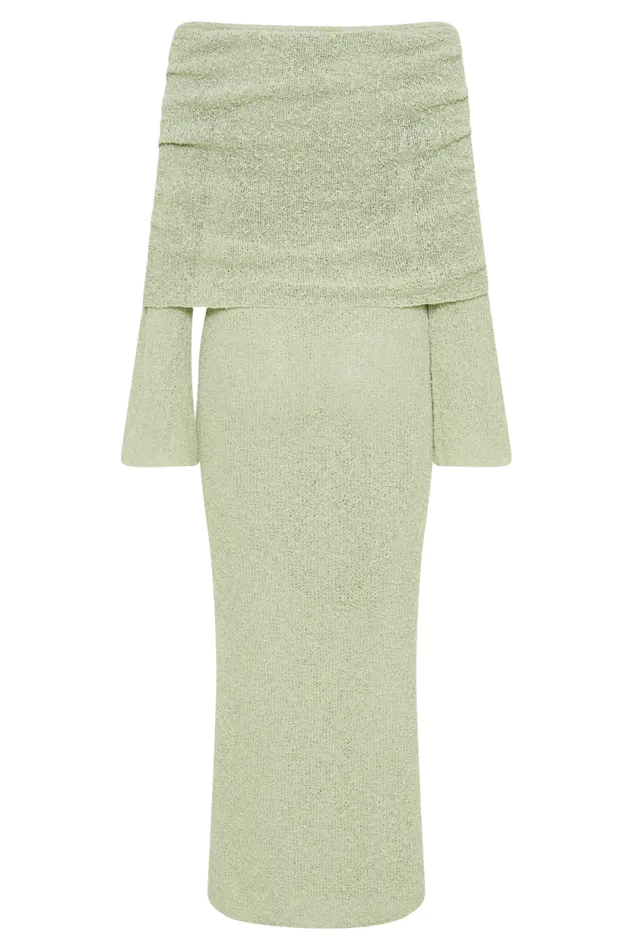 Women Meshki Dresses Marisol Off Shoulder Boucle Maxi Dress 8211 Pastel Green