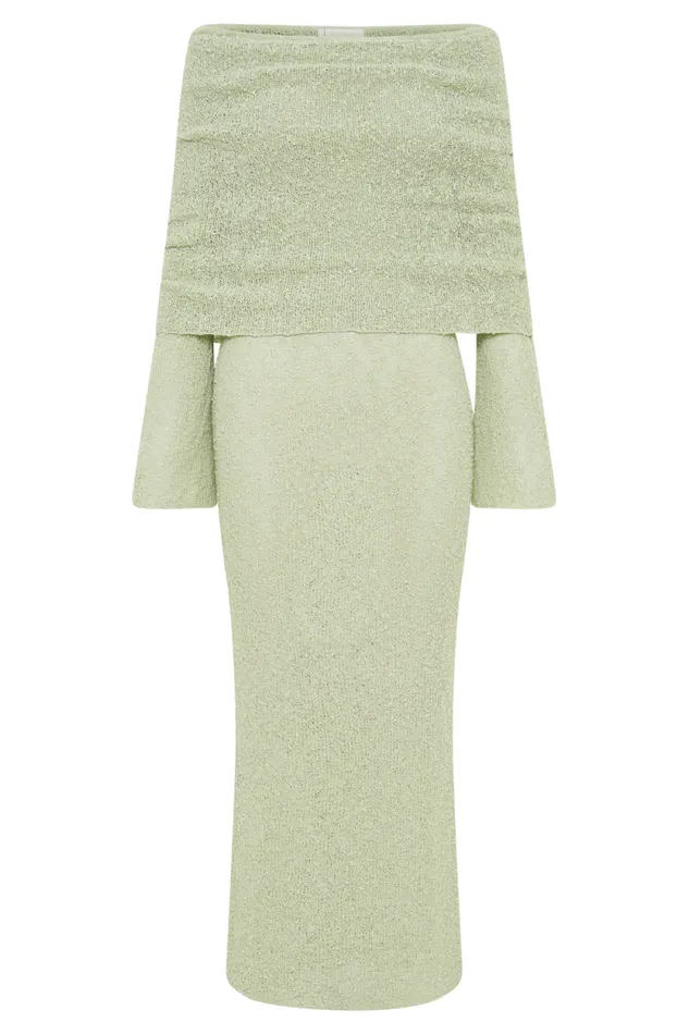 Women Meshki Dresses Marisol Off Shoulder Boucle Maxi Dress 8211 Pastel Green