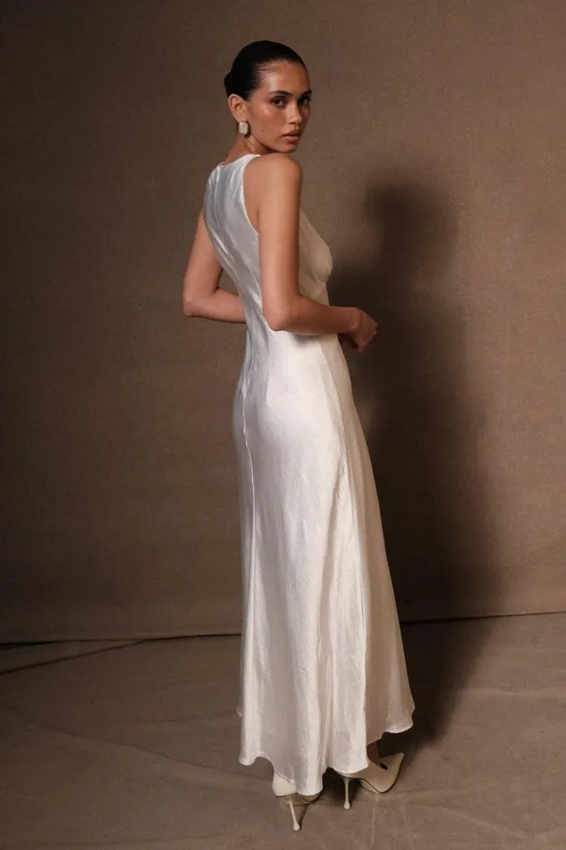 Women Meshki Dresses Meghan Satin Maxi Dress 8211 Ivory
