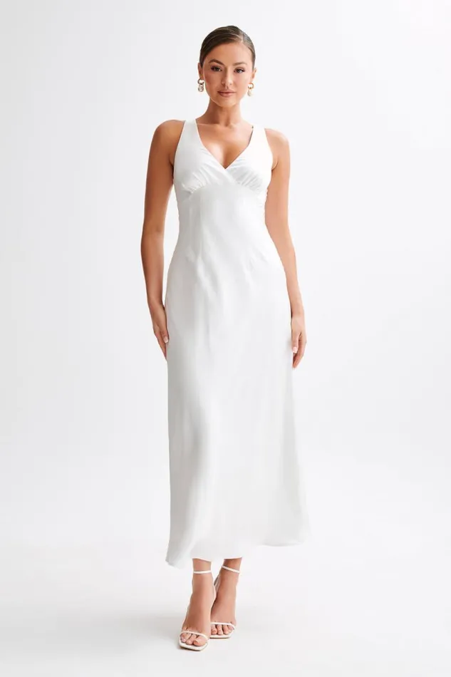 Women Meshki Dresses Meghan Satin Maxi Dress 8211 Ivory