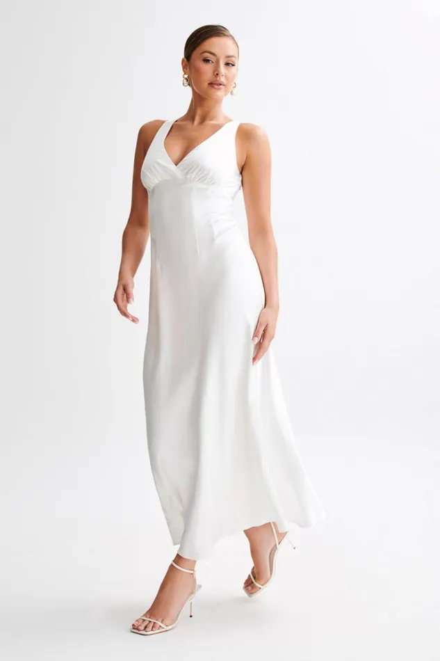 Women Meshki Dresses Meghan Satin Maxi Dress 8211 Ivory