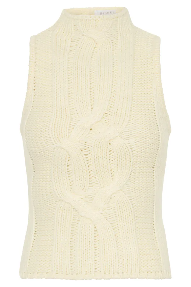 Women Meshki Dresses Roberta High Neck Cable Knit Top 8211 Ivory