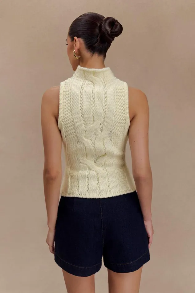 Women Meshki Dresses Roberta High Neck Cable Knit Top 8211 Ivory
