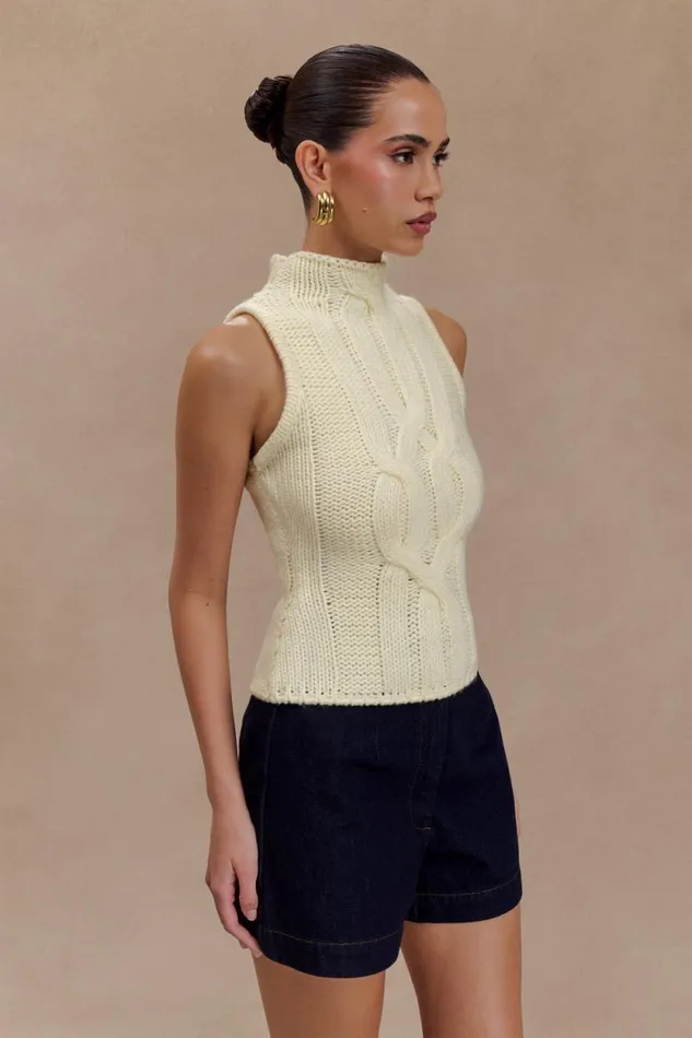 Women Meshki Dresses Roberta High Neck Cable Knit Top 8211 Ivory
