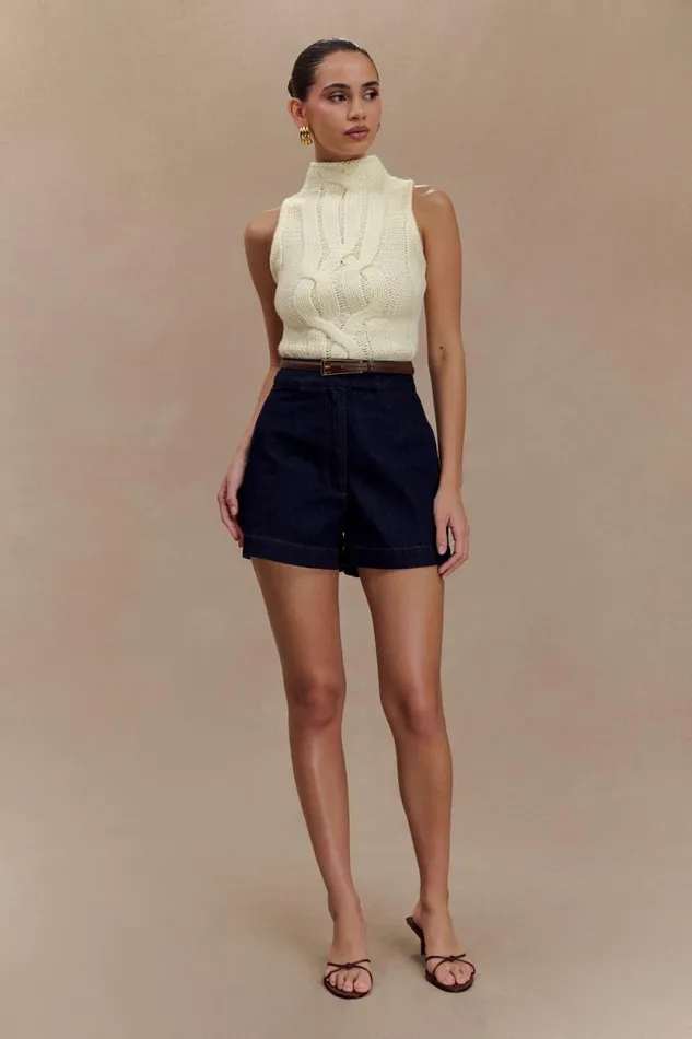 Women Meshki Dresses Roberta High Neck Cable Knit Top 8211 Ivory