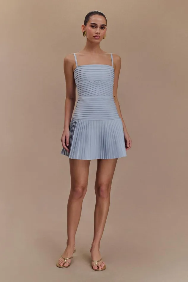 Women Meshki Dresses Rylee Multi Pleat Mini Dress 8211 Ice Blue