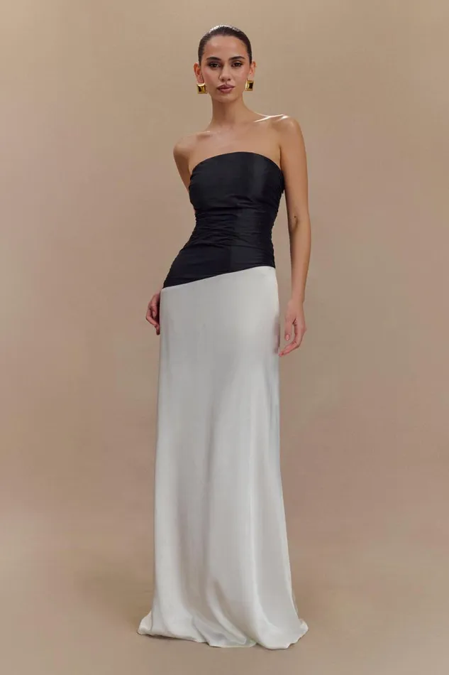 Women Meshki Dresses Serena Strapless Taffeta Maxi Dress 8211 WhiteBlack