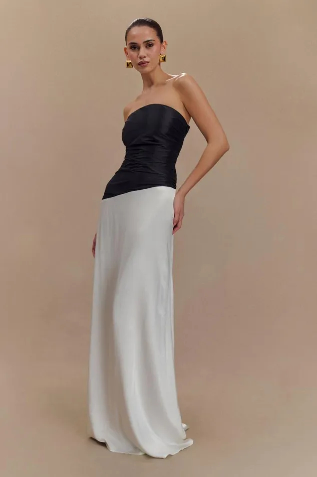 Women Meshki Dresses Serena Strapless Taffeta Maxi Dress 8211 WhiteBlack