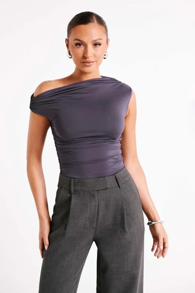 Women Meshki Tops Alayna Recycled Nylon Ruched Top 8211 Charcoal