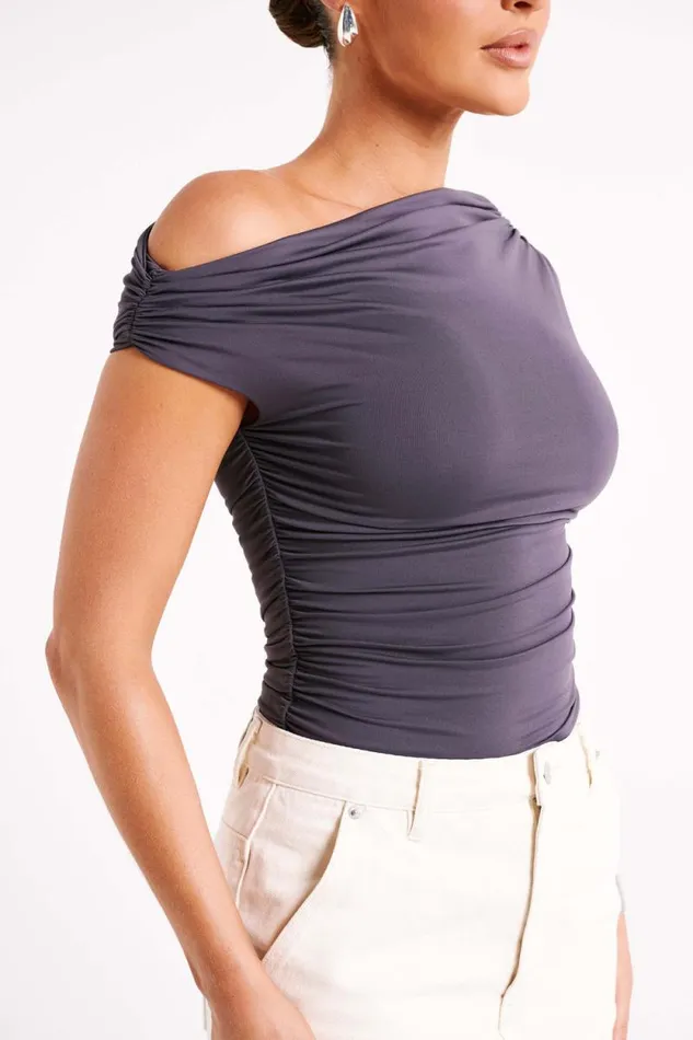 Women Meshki Tops Alayna Recycled Nylon Ruched Top 8211 Charcoal