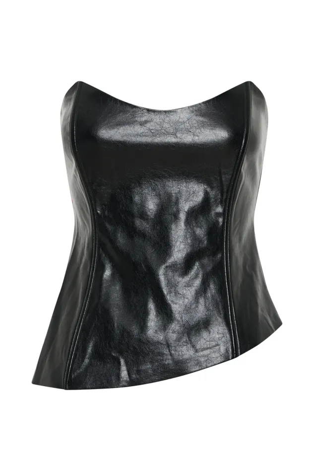 Women Meshki Tops Allana Faux Leather Strapless Top 8211 Black
