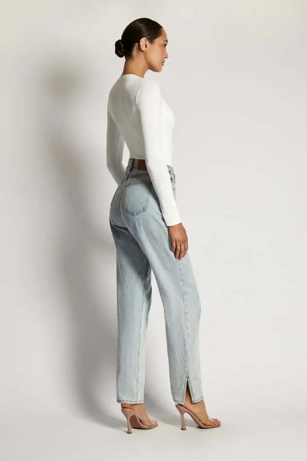 Women Meshki Tops Delilah Long Sleeve Crew Neck Bodysuit 8211 White