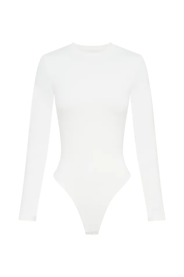 Women Meshki Tops Delilah Long Sleeve Crew Neck Bodysuit 8211 White