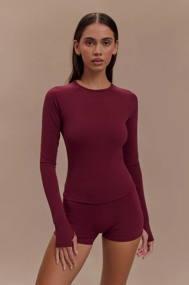 Women Meshki Tops Eliana Long Sleeve Active Top 8211 Burgundy